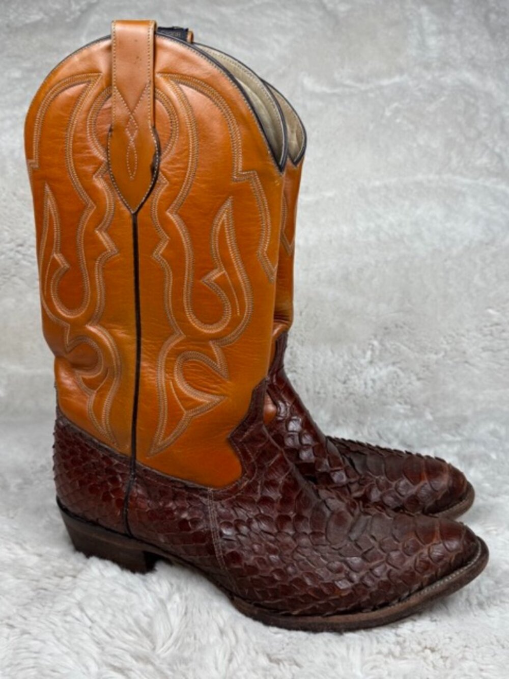 Vintage Morgan & Miller Brown Exotic Lizard Cowboy Western Boots Size 10.5 D